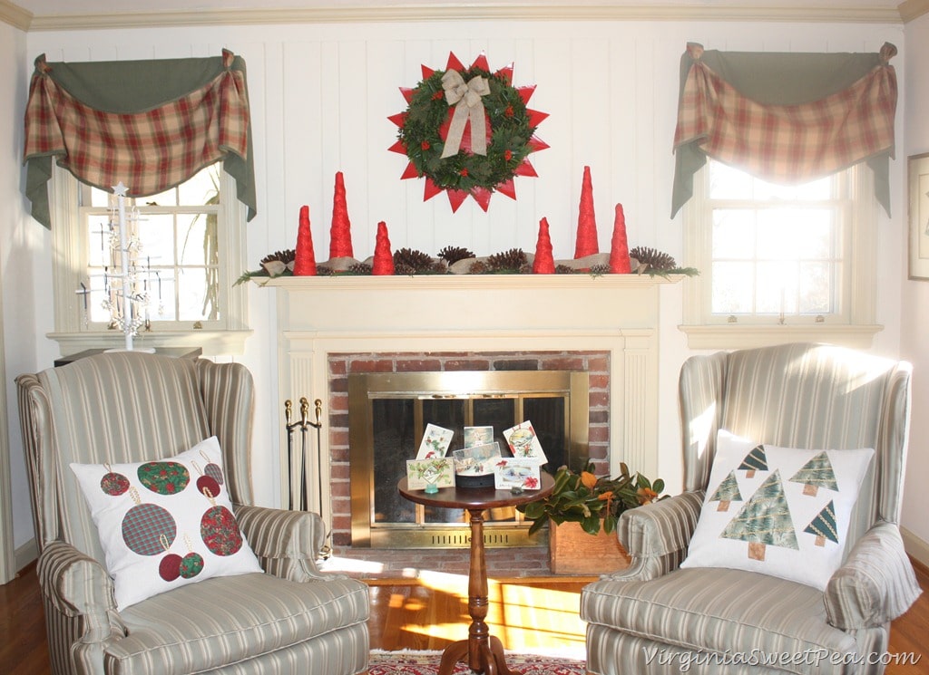 christmas pillows in living room