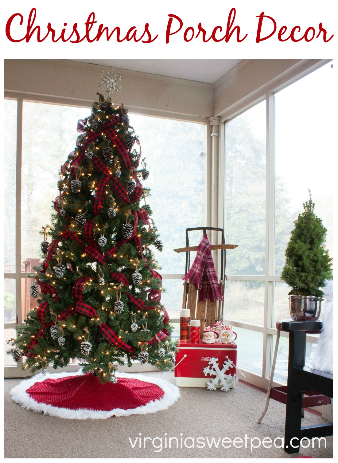 Plaid Christmas Decor with a Thermos Cooler