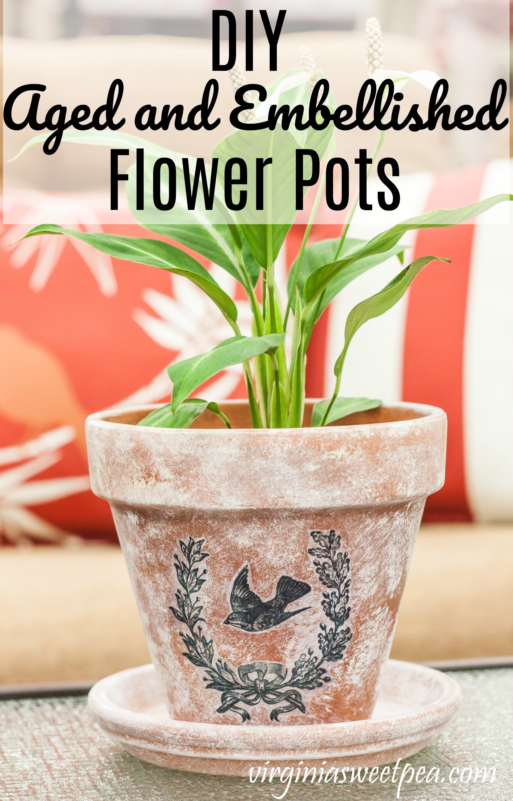 DIY Aged Pots with a Vintage Image - Sweet Pea