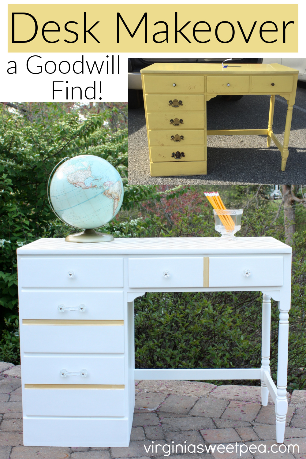 Desk Makeover In White And Gold Sweet Pea