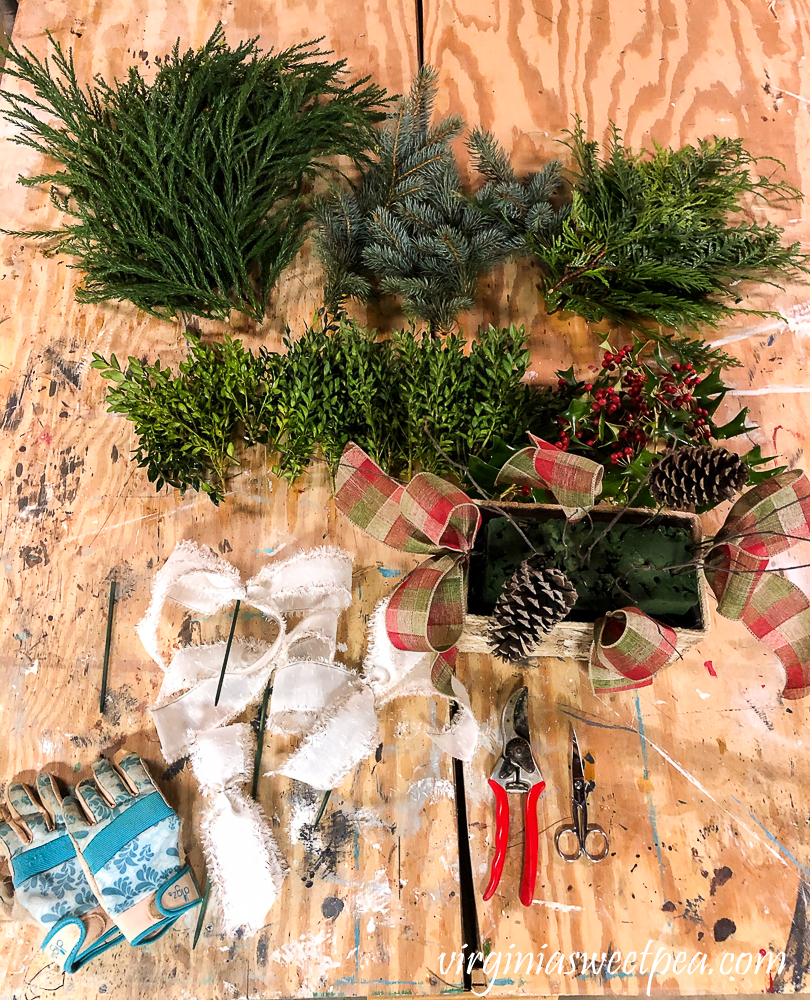 Materials to make a Christmas centerpiece