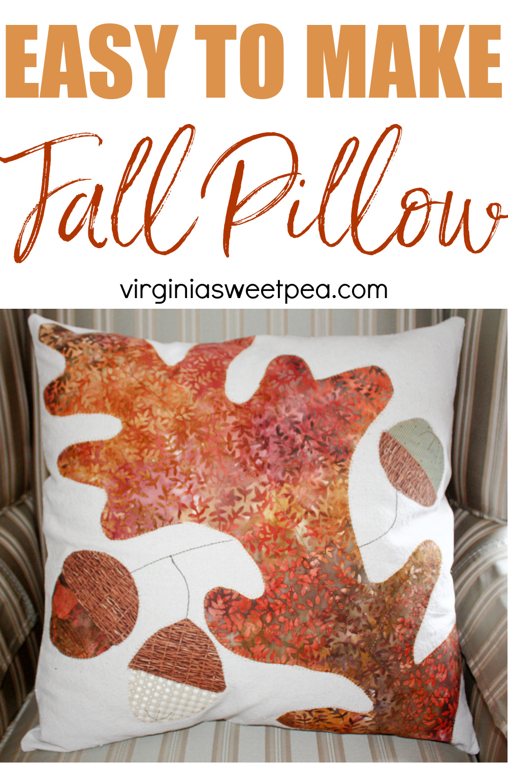 Fall pillow made with a drop cloth and quilting fabric