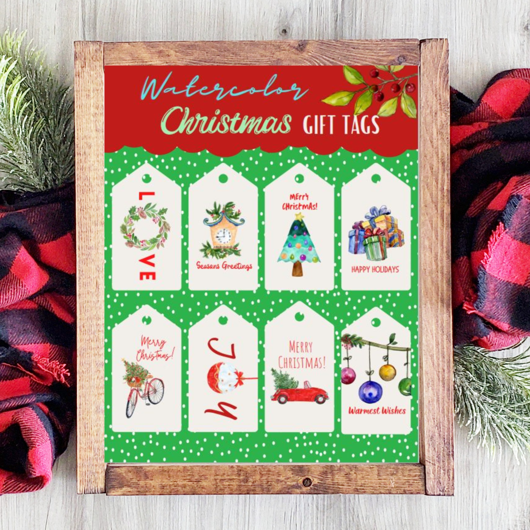 Free Christmas printable gift tags - Green WIth Decor